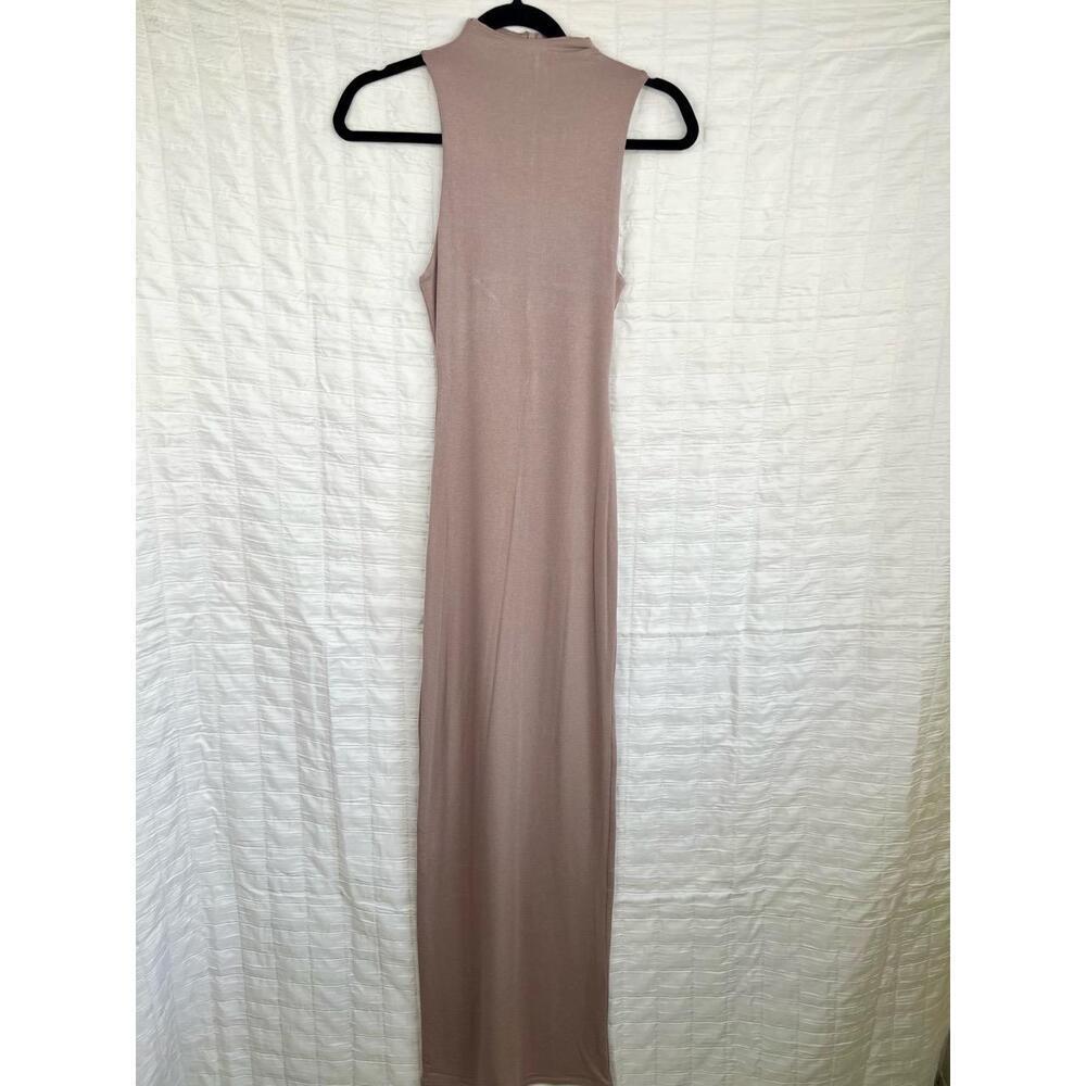 Naked Wardrobe Beige Brown High Neck Sleeveless Fitted Maxi Dress Size Small - Picture 9 of 11